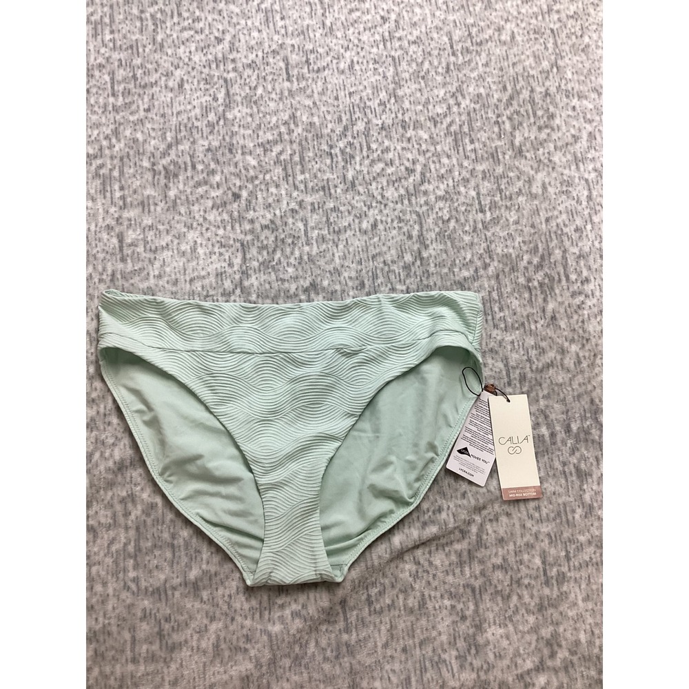 CALIA Women Mint Green Textured Wave Mid Rise Bikini Bottom WSA23414W Size L